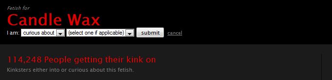 Fetlife snapshot of "Candle wax" fetish--114,248 people getting their kink on