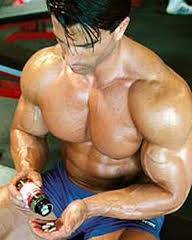 muscular man taking steroids