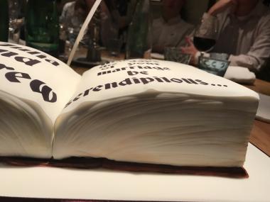 image of wedding book cake from the side